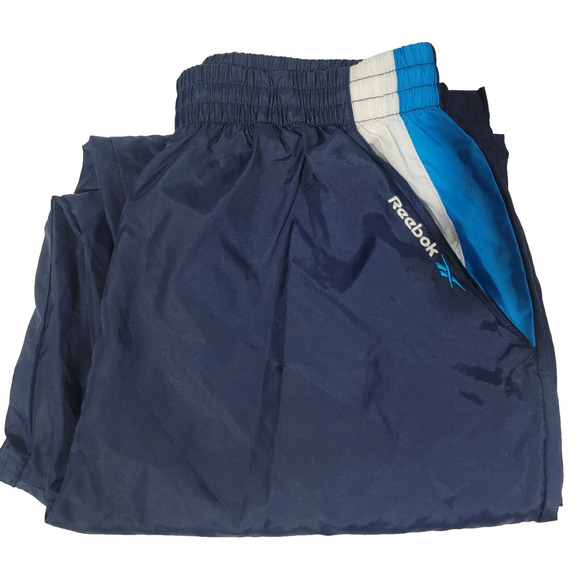 Vintage 90s Reebok Mens Large Spell Out Lined Nylon Pants Blue Gorpcore Y2K - Picture 1 of 14